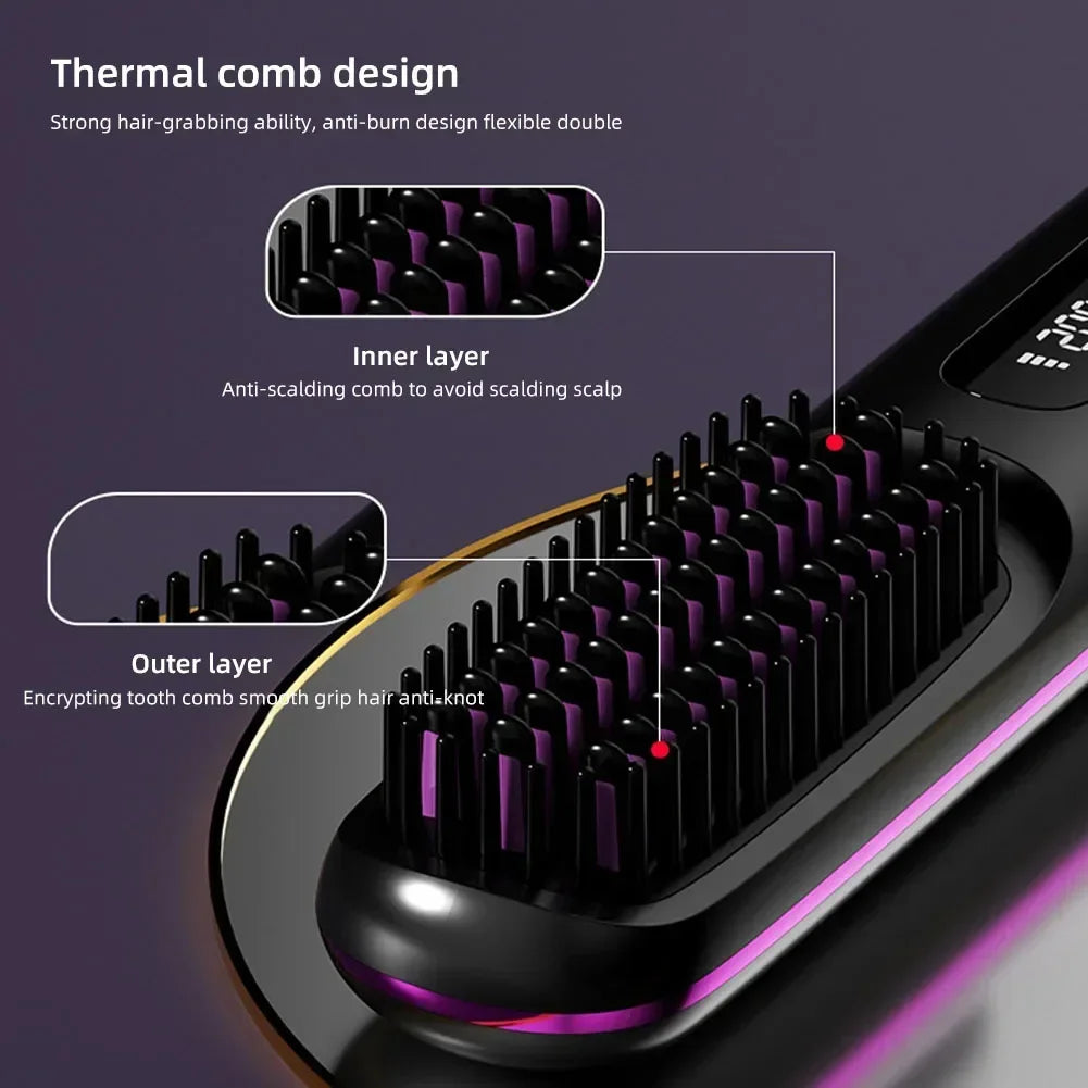 Brosse Lissante Ionique Sans Fil – Rechargeable USB-C – Écran LCD – Lisséo™