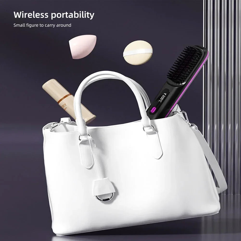 Cordless Ionic Straightening Brush – USB-C Rechargeable – LCD Screen – Lisséo™